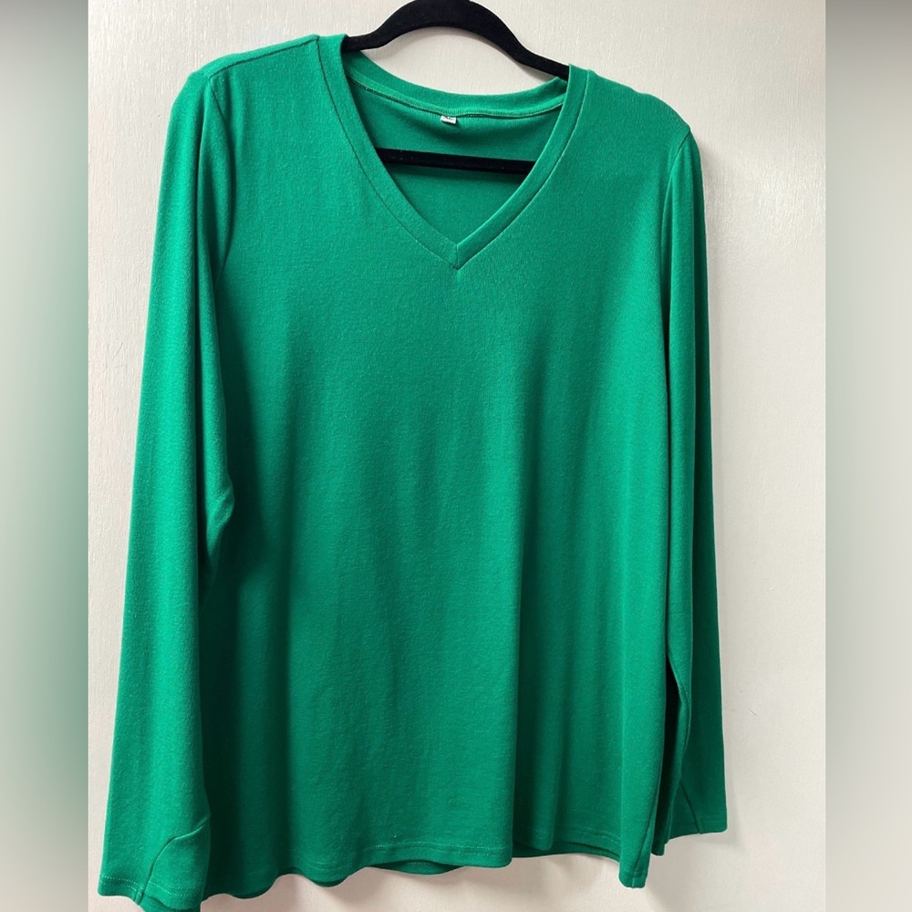 Green V-Neck Women's Top